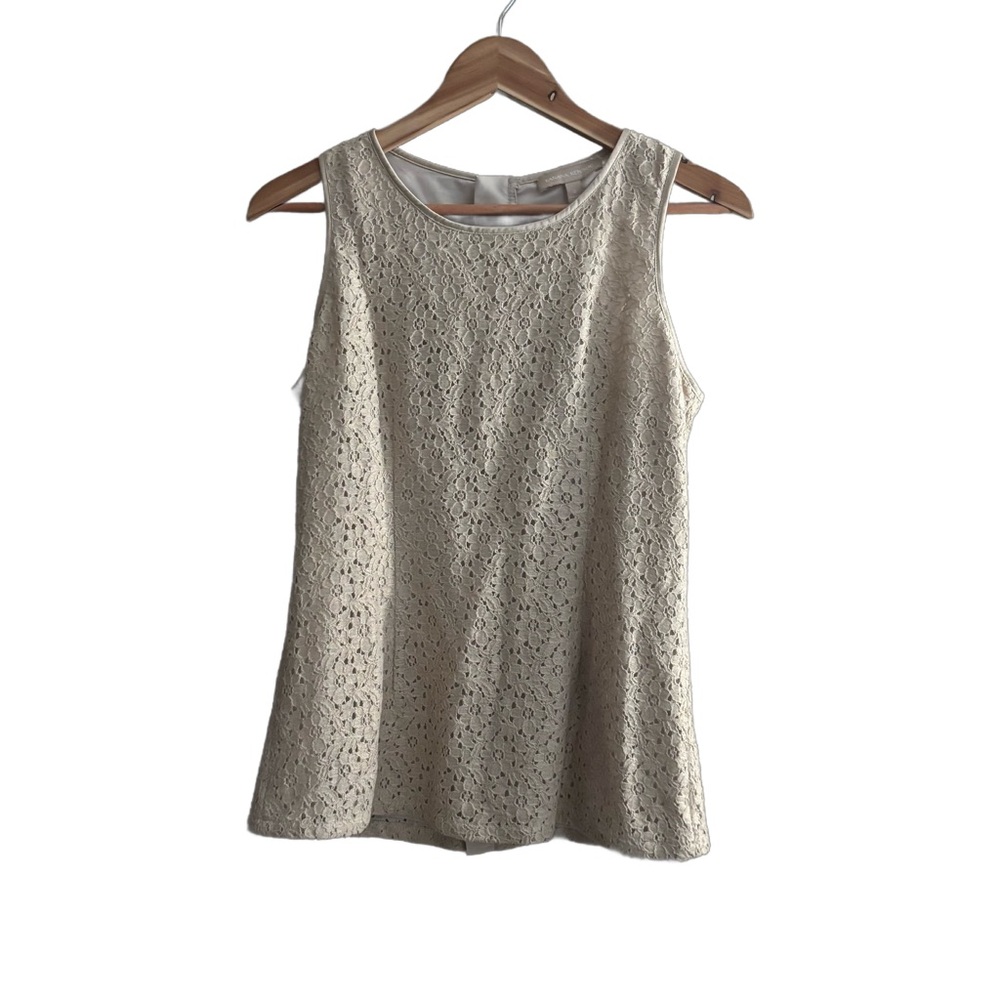 Banana Republic Cream Lace Lined Sleeveless Blouse Full Zip Back Women’s Size 4